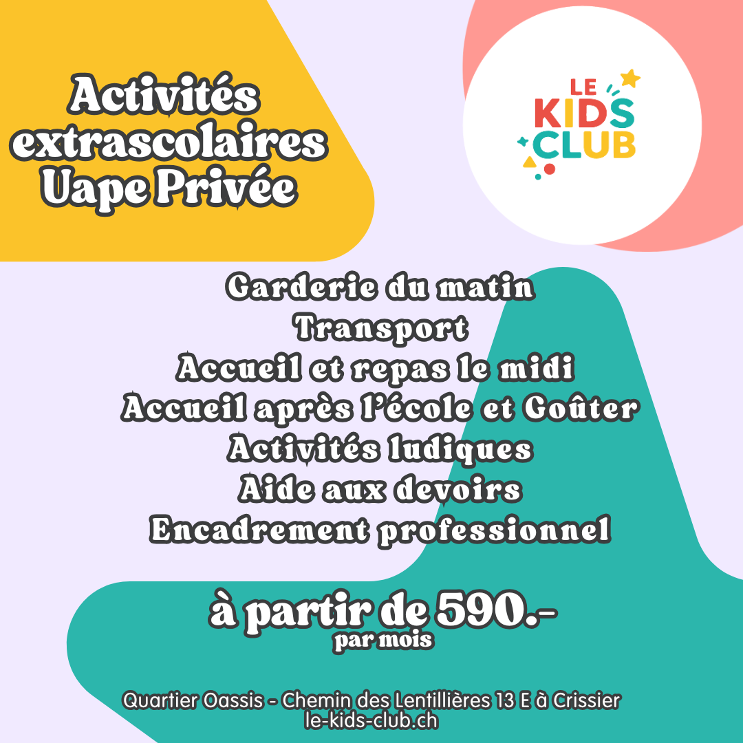 Flyer accueil extrascolaire UAPE Kids Club Crissier près de Lausanne