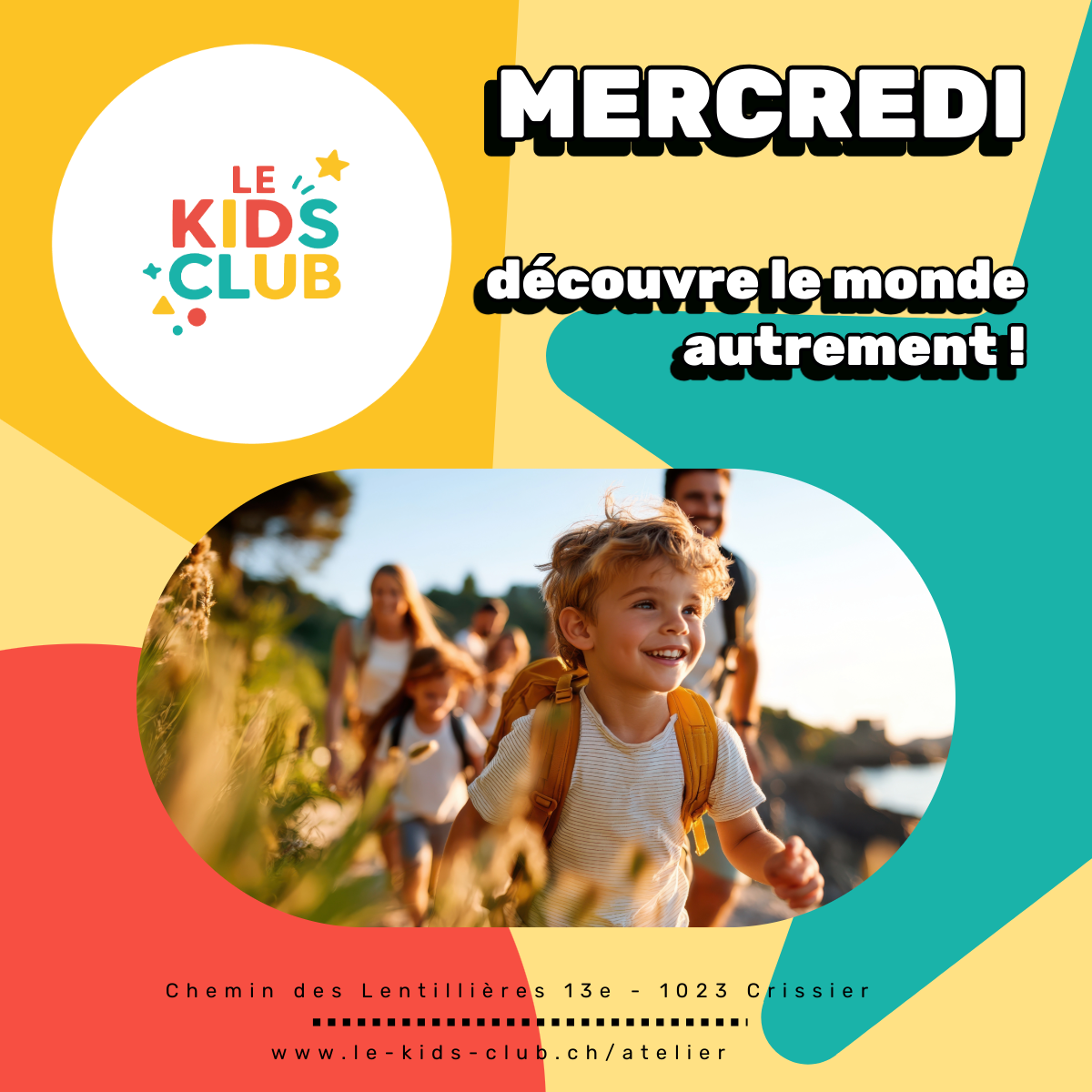 Activité en plein air du mercredi – Sorties nature éducatives avec le Kids Club Swiss Crissier Enfants en pleine sortie nature du mercredi avec le Kids Club Swiss à Crissier